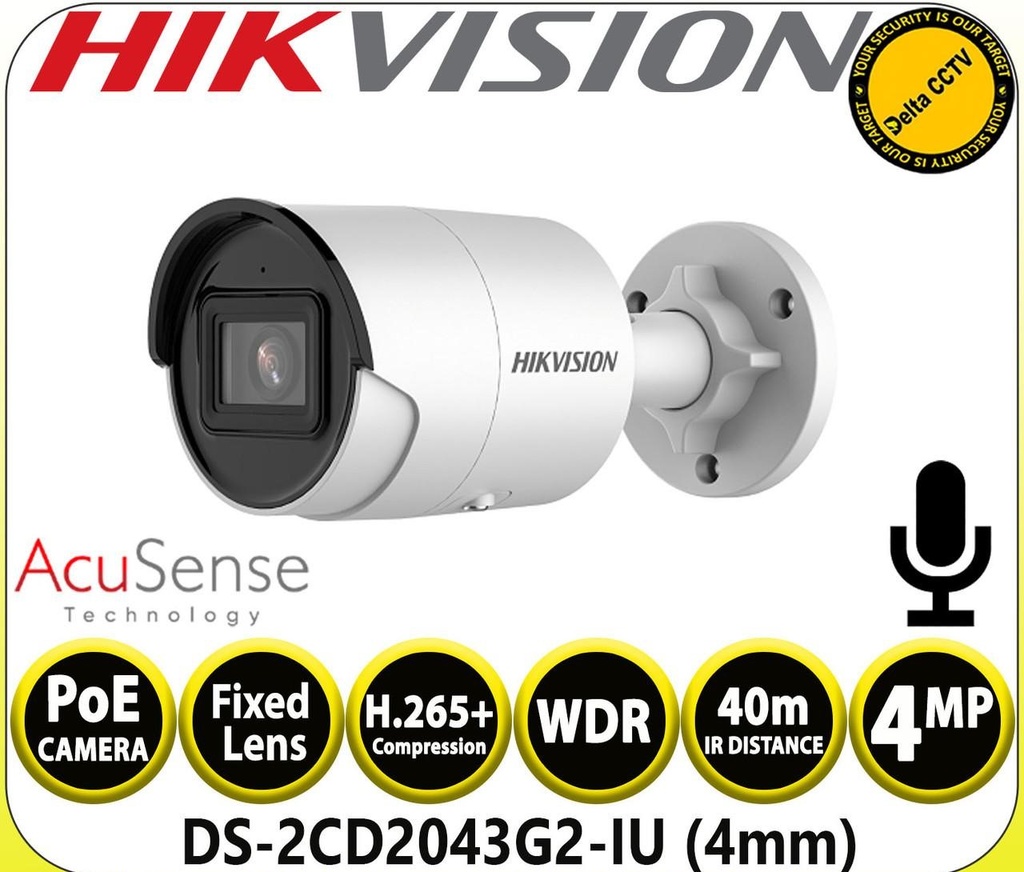 [DS-2CD2T46G2-2I-4] Hikvision Bullet Fixed Outdoor Security Camera 4mm Lens 4MP