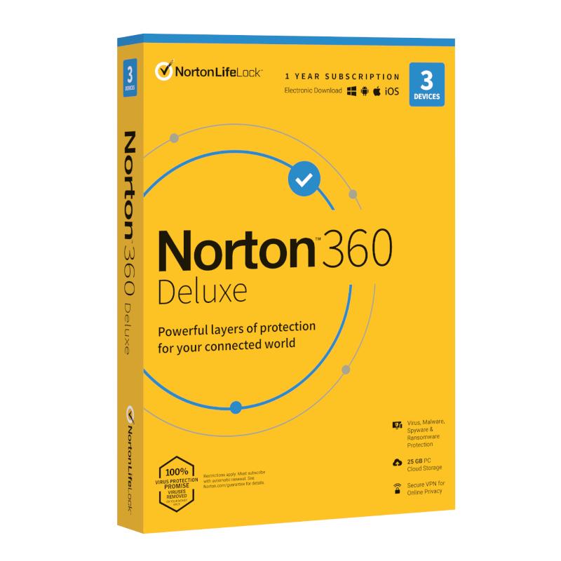 [21428013-P] Norton 360 Deluxe 25GB AF 1 User 3 Device 12 Months - Physical Package