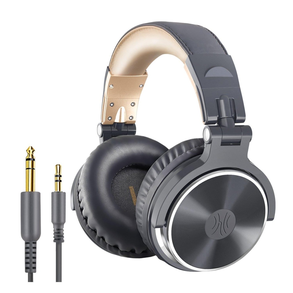 [Oneodio-Pro10_Gold] Oneodio Pro 10 Professional Wired Over Ear DJ and Studio Monitoring Headphones - Grey-Gold