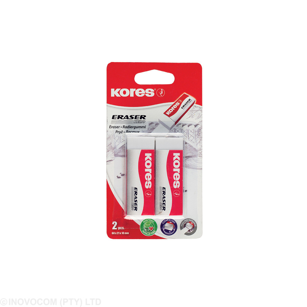 [KOR-EC-40211] Large Eraser 60 X 21 X 10mm Blister x 2 - White