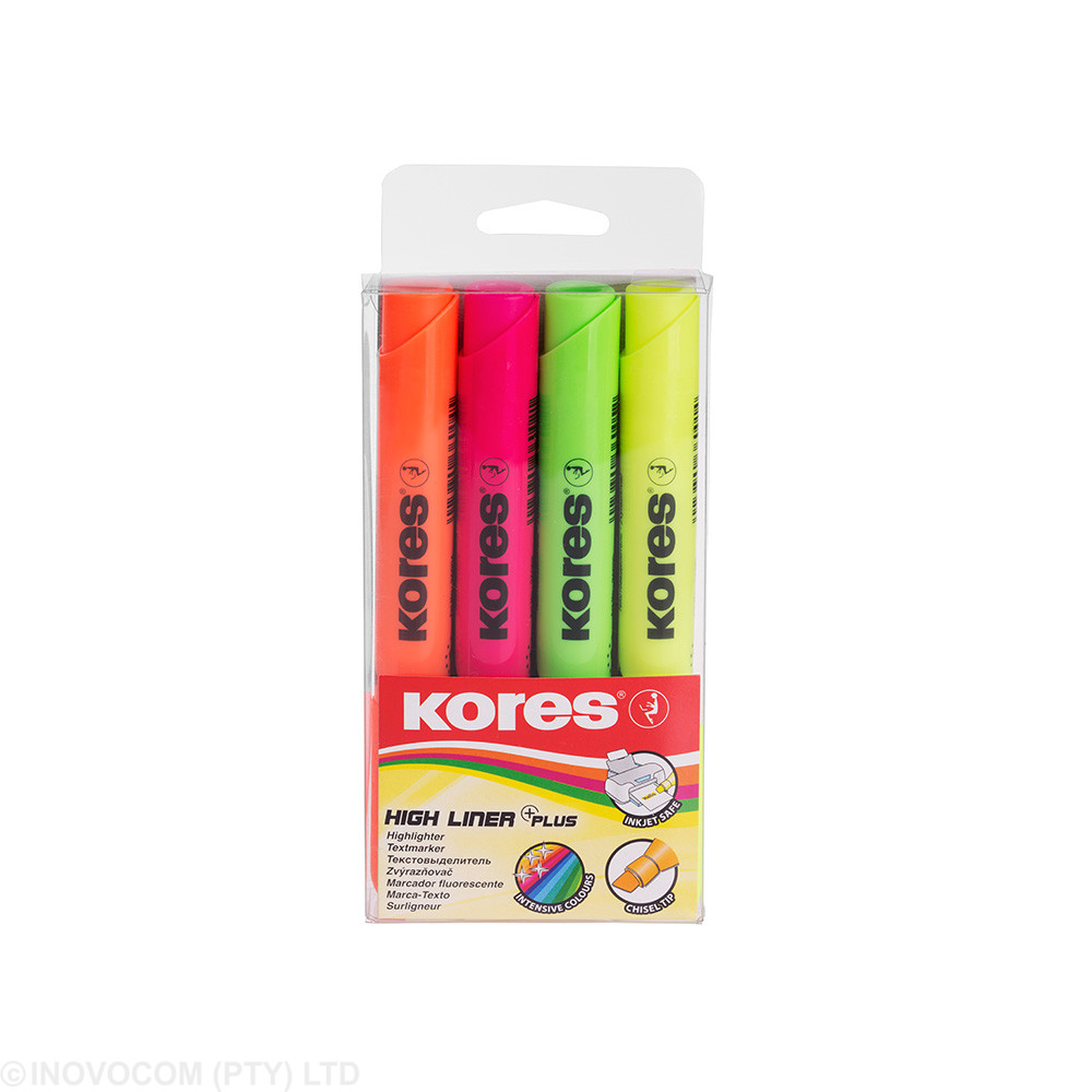 [KOR-HL-36040] Highliner Plus -Chisel Tip/ ROUND Barrel  Wallet 4 NEON
