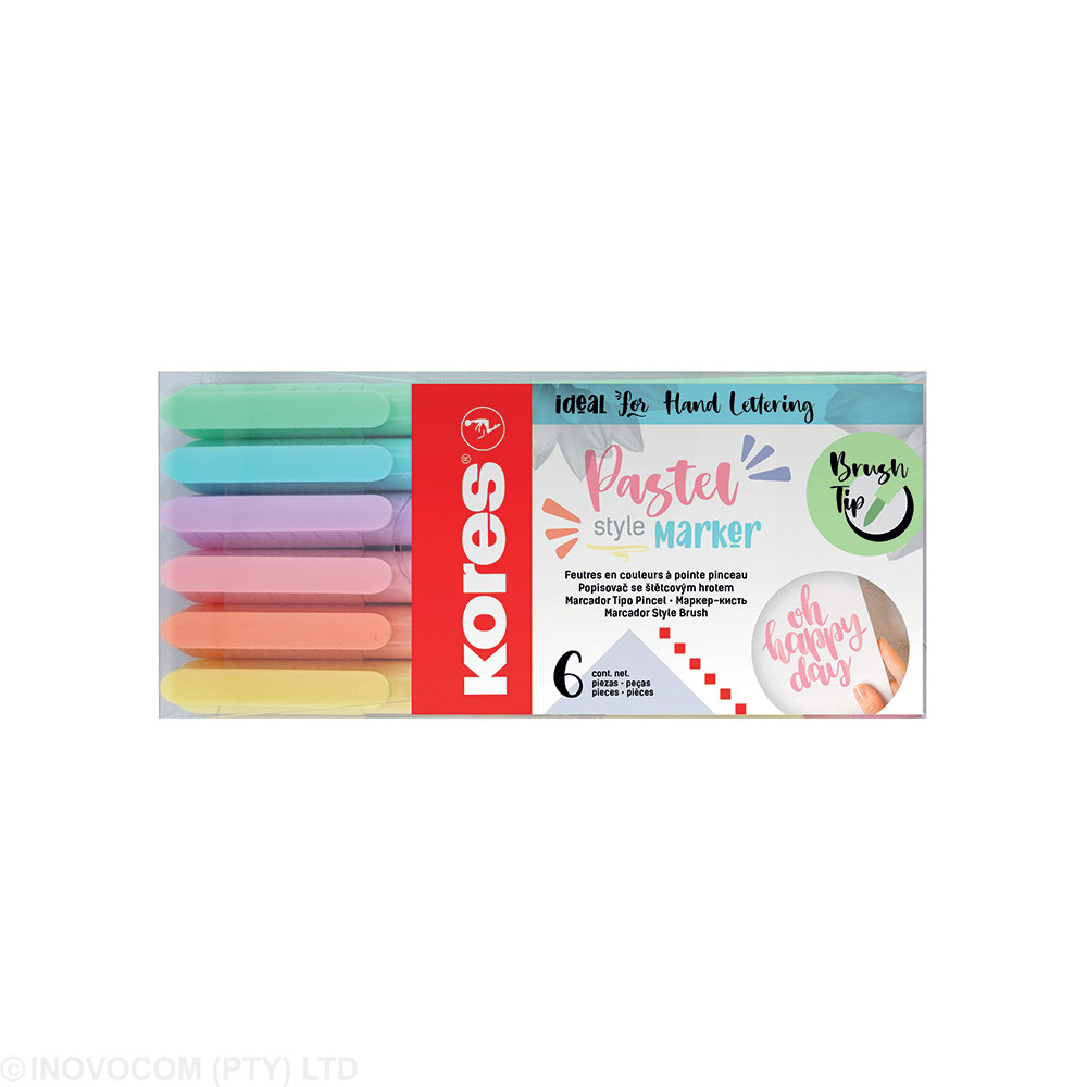 [KOR-CPCL-21462] Pastel Style Brush Tip Markers 6's