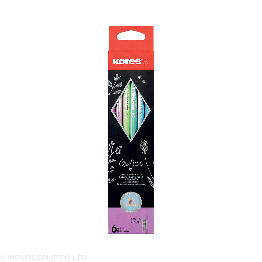 [KOR-GPW-92810] Grafitos Style HB Metallic Barrel Pencils with eraser 6's