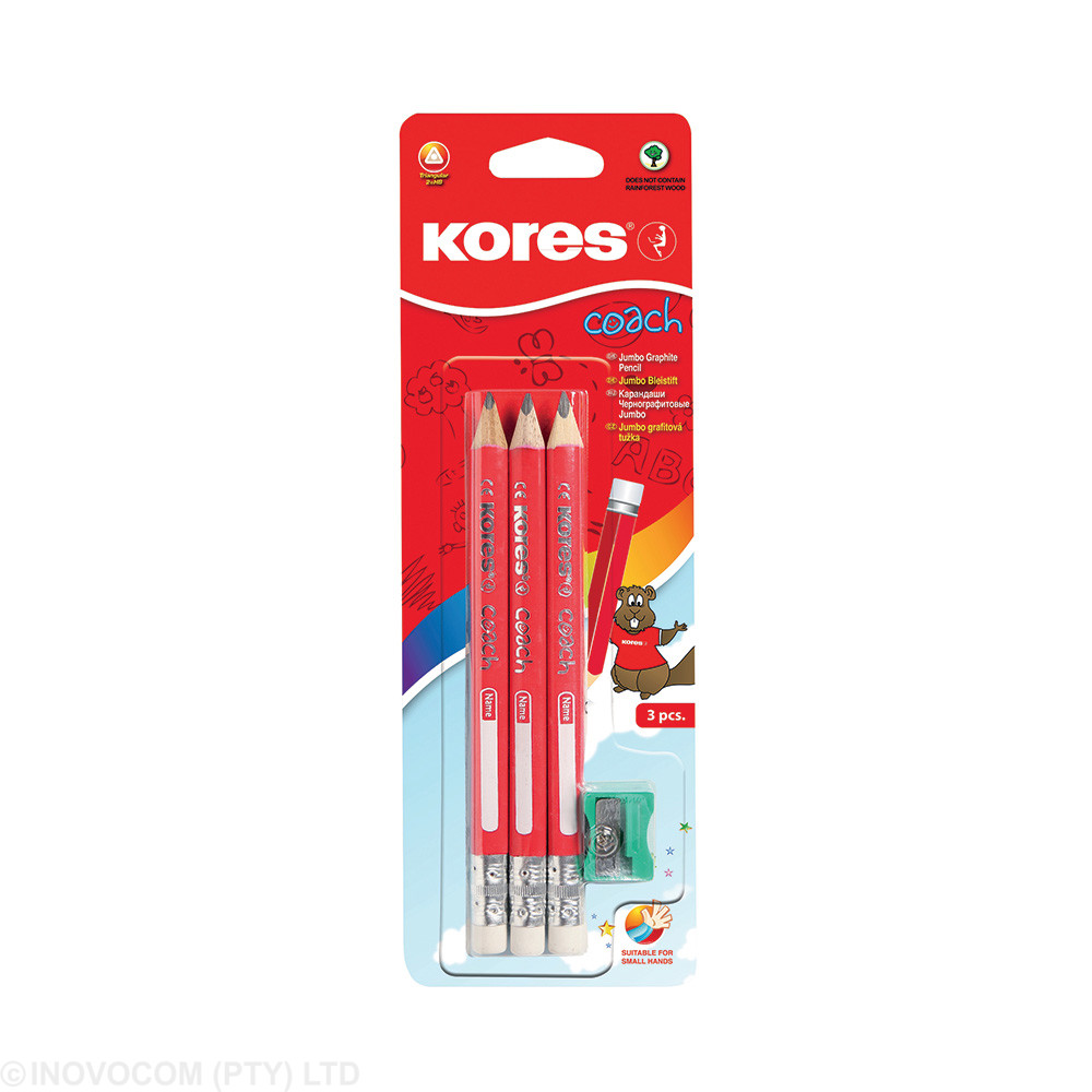 Grafitos Coach Jumbo 3/4 HB Pencil with eraser Blister x 3