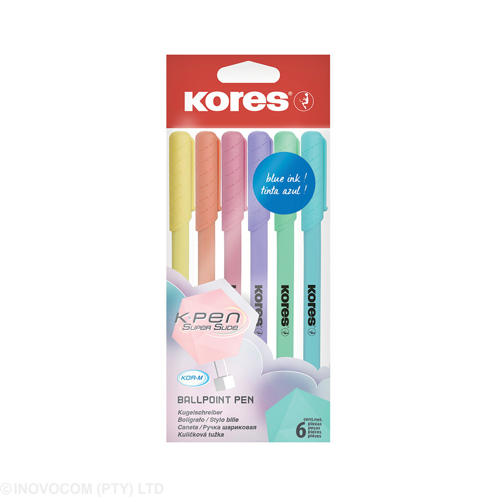 K-ORM Opaque Pastel Barrel Ballpoint pens 6's 