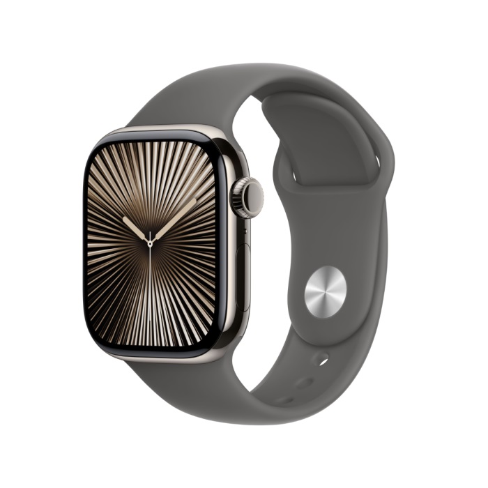 [MWY93QA_A] Apple Watch Series 10 Gps + Cellular 46Mm Natural Titanium Case With Stone Grey Sport Band - S/M