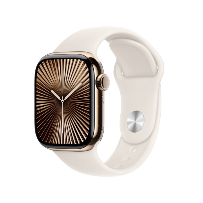 [MWYY3QA_A] Apple Watch Series 10 Gps + Cellular 46Mm Gold Titanium Case With Starlight Sport Band - M/L