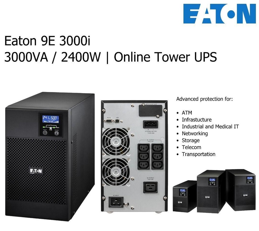 [9E3000IR] Eaton 9E 3000i Rack2U  Online 3000VA (2700W) 208-240V Tower
