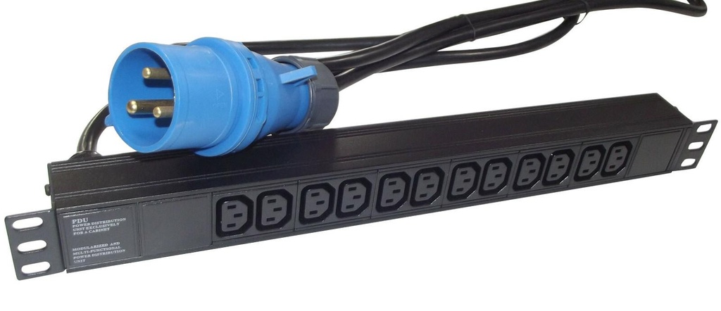 [PDUH32HV] 7.7kW Single-Phase 200-240V Basic PDU, 10 C13 Outlets, IEC 309 32A Blue Input, 3.6 m Cord, 1U Rack-Mount