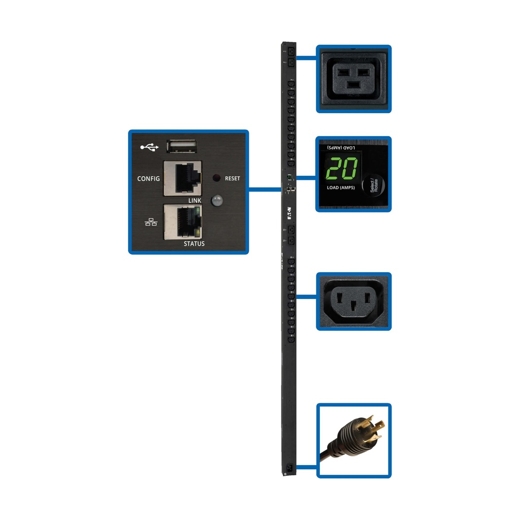 3.7kW Single-Phase Switched PDU - LX Interface, 208/230V Outlets (20 C13 & 4 C19), C20/L6-20P, 0U, TAA