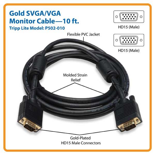 [P502-010] VGA High-Resolution RGB Coaxial Cable (HD15 M/M)), 10 ft. (3.05 m)