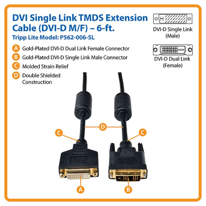 [P561-006] DVI Single Link Cable, Digital TMDS Monitor Cable (DVI-D M/M), 6 ft. (1.83 m)