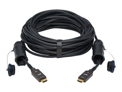 [P568FA-30M-W] High-Speed Armored HDMI Fiber Active Optical Cable (AOC) with Hooded Connectors - 4K @ 60 Hz, HDR, IP68, M/M, Black, 30 m 