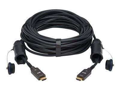 [P568FA-50M-W] High-Speed Armored HDMI Fiber Active Optical Cable (AOC) with Hooded Connectors - 4K @ 60 Hz, HDR, IP68, M/M, Black, 50 m 