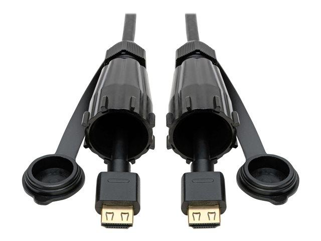 [P569-012-IND] High-Speed HDMI Cable (M/M) - 4K 60 Hz, HDR, Industrial, IP68, Hooded Connector, Black, 12 ft.