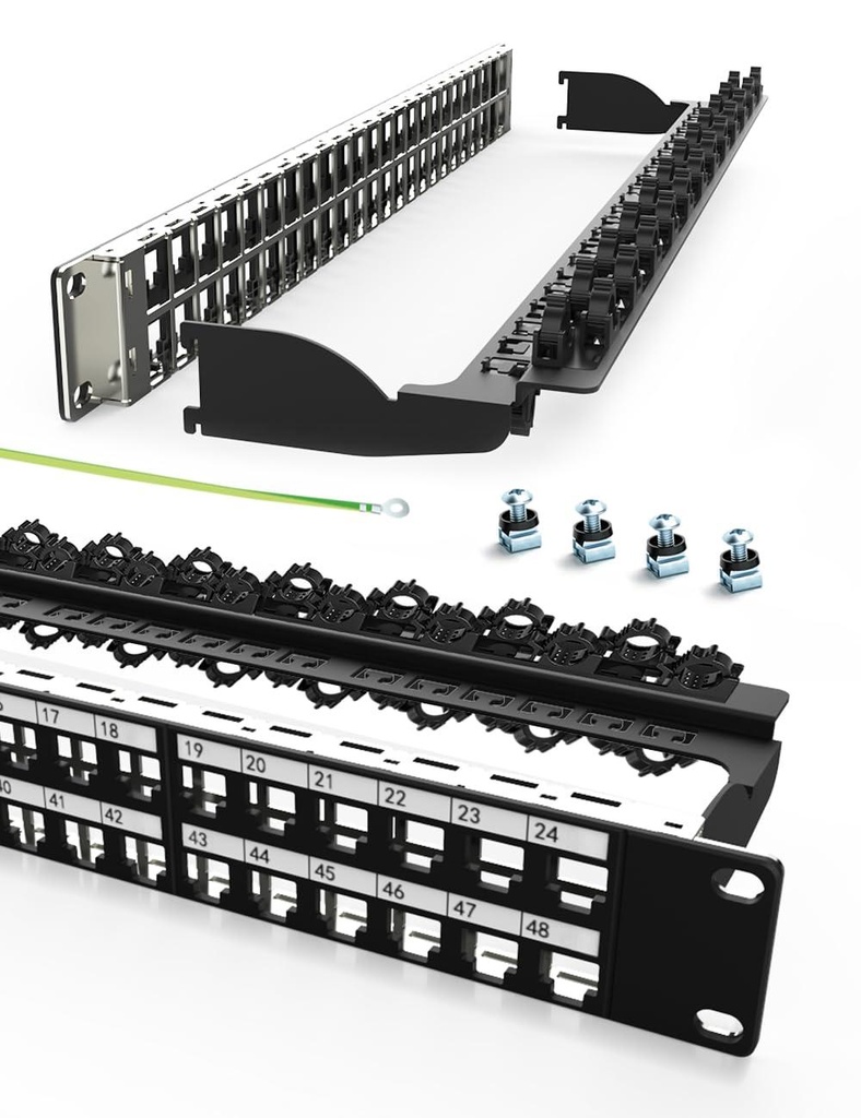 [N062-048-KJ] 48-Port 1U Rack-Mount Unshielded Blank Keystone/Multimedia Patch Panel, RJ45 Ethernet, USB, HDMI, Cat5e/6