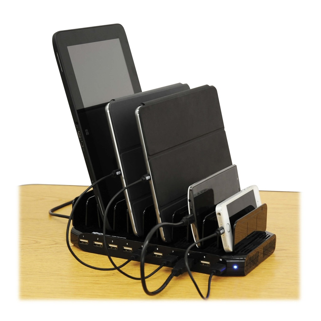 [U280-010-ST-CEE] 10-Port USB Charging Station with Adjustable Storage, 12V 8A (96W) USB Charger Output, Schuko Power Cord