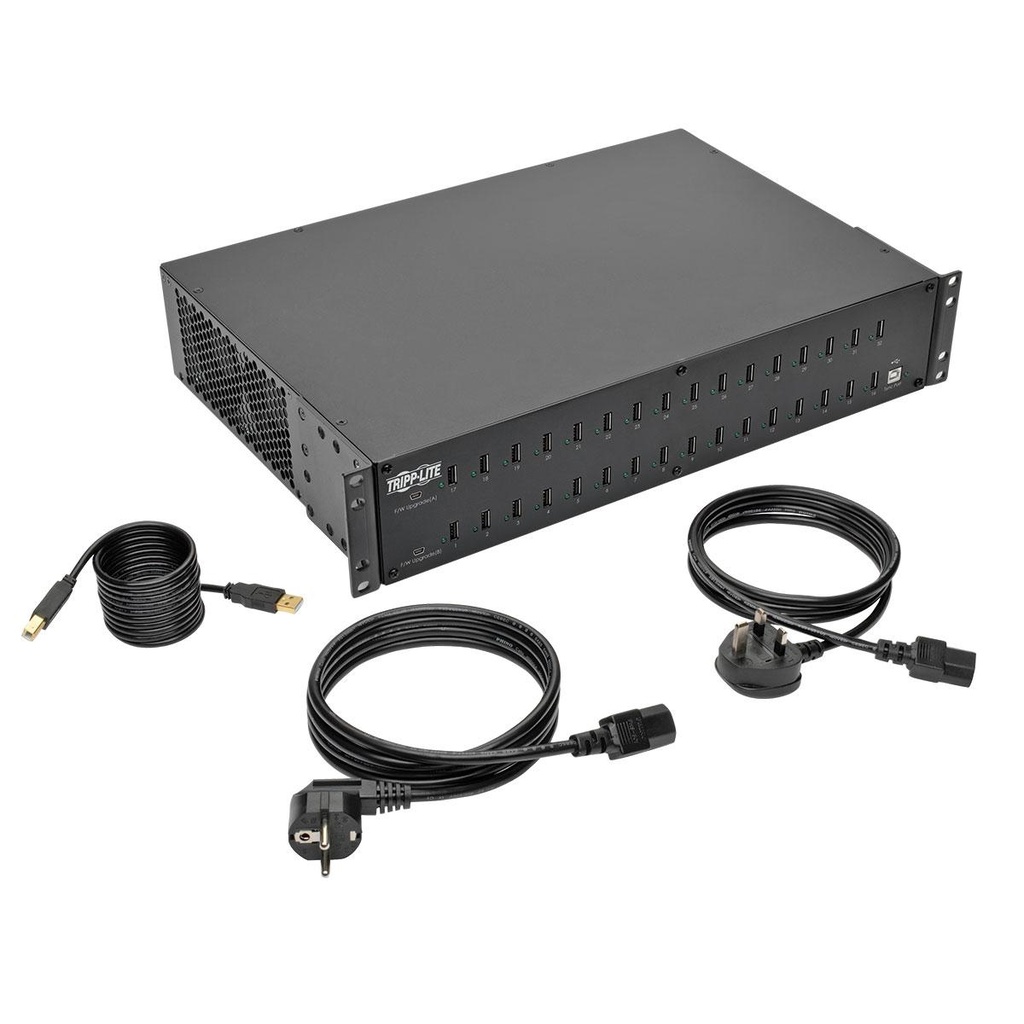 [U280-032-RMINT] 32-Port USB Charging Station with Syncing, 230V, 5V 80A (400W) USB Charger Output, 2U Rack-Mount
