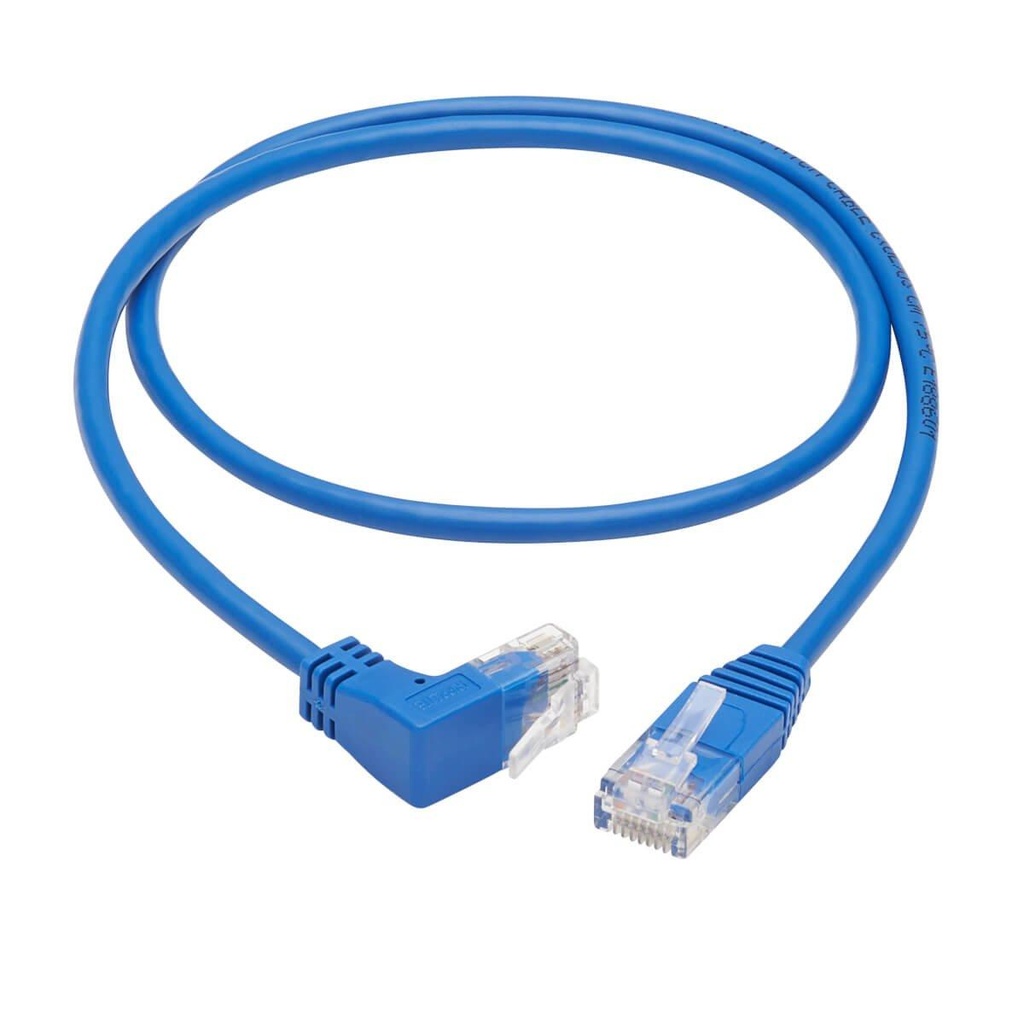 [N204-S01-BL-LA] Left-Angle Cat6 Gigabit Molded Slim UTP Ethernet Cable (RJ45 Left-Angle M to RJ45 M), Blue, 1 ft. (0.31 m)