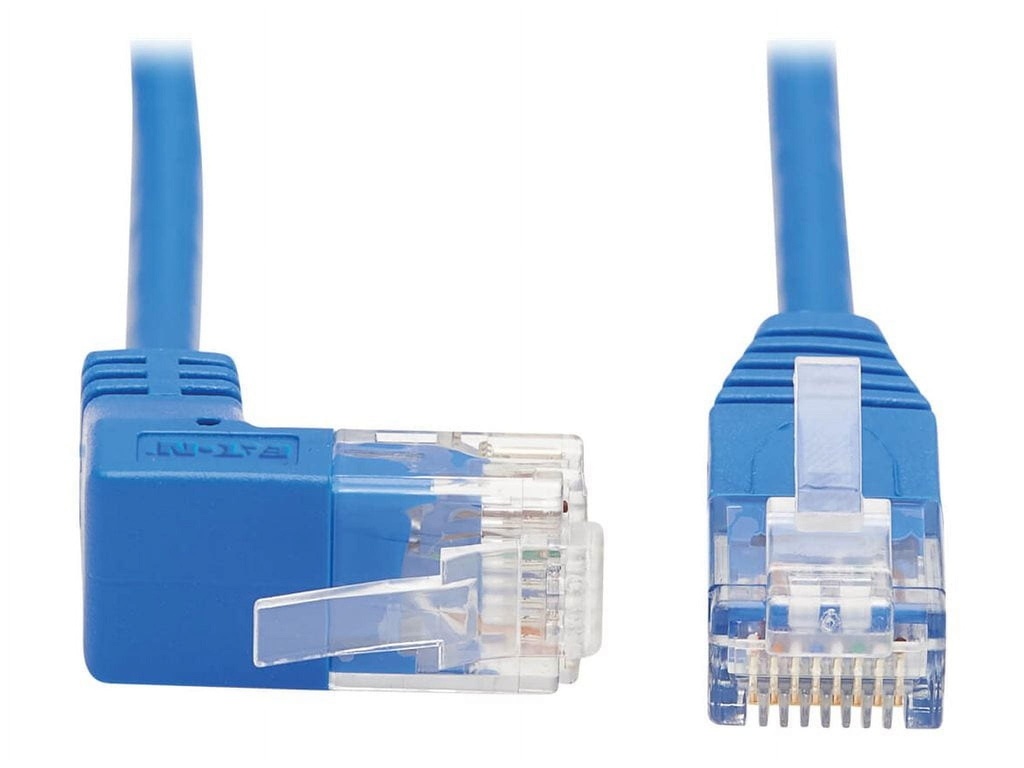 [N204-S02-BL-LA] Left-Angle Cat6 Gigabit Molded Slim UTP Ethernet Cable (RJ45 Left-Angle M to RJ45 M), Blue, 2 ft. (0.61 m)