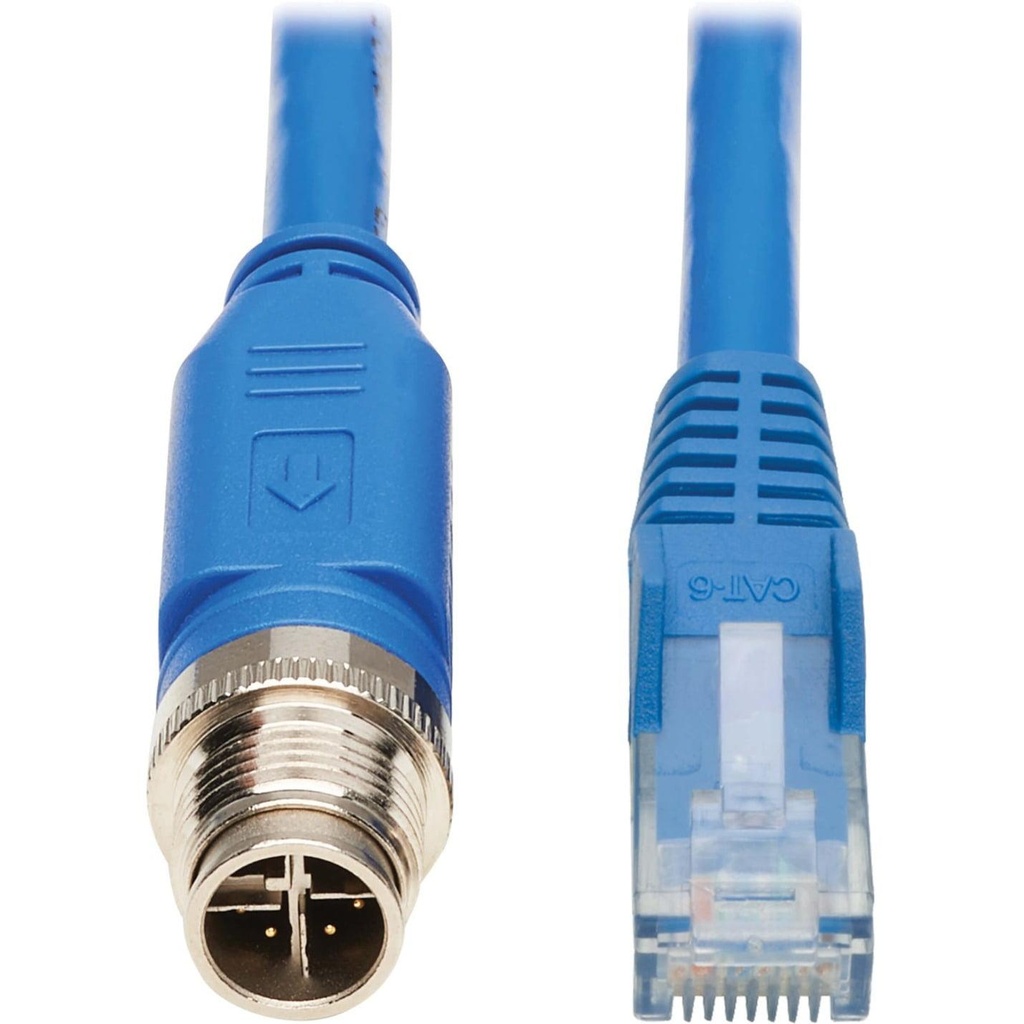 [NM12-601-01M-BL] M12 X-Code Cat6 1G UTP CMR-LP Ethernet Cable (M/M), IP68, PoE, Blue, 1 m (3.3 ft.)