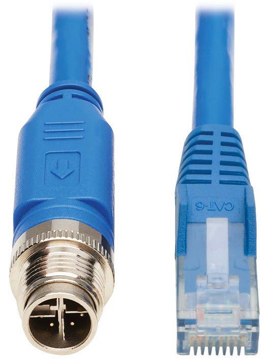 [NM12-601-05M-BL] M12 X-Code Cat6 1G UTP CMR-LP Ethernet Cable (M/M), IP68, PoE, Blue, 5 m (16.4 ft.)