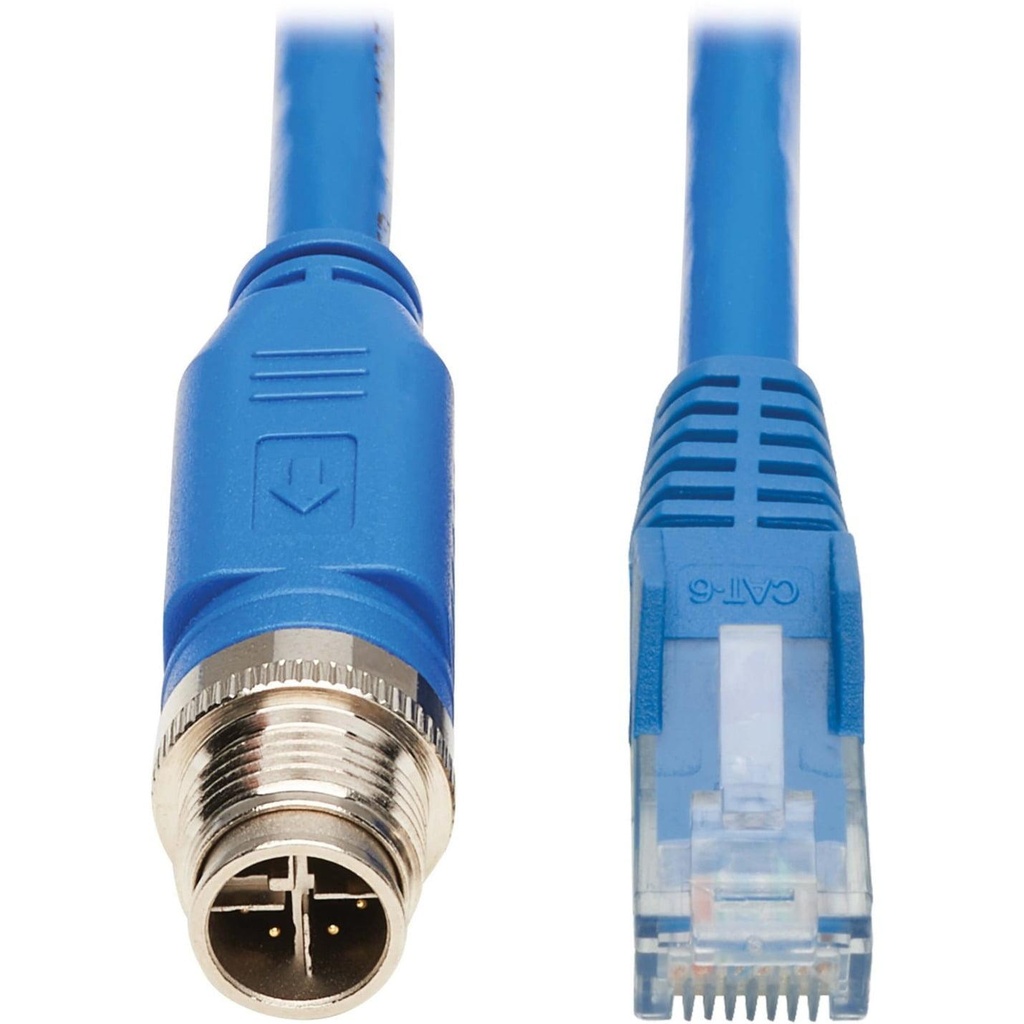 [NM12-602-02M-BL] M12 X-Code Cat6 1G UTP CMR-LP Ethernet Cable (M12 M/RJ45 M), IP68, PoE, Blue, 2 m (6.6 ft.)