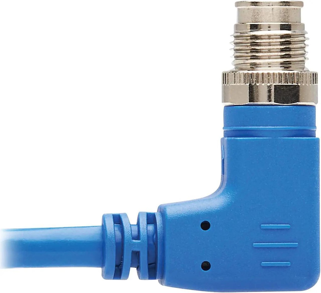 [NM12-603-02M-BL] M12 X-Code Cat6 1G UTP CMR-LP Ethernet Cable (Right-Angle M/M), IP68, PoE, Blue, 2 m (6.6 ft.)