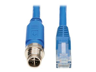 [NM12-604-02M-BL] M12 X-Code Cat6 1G UTP CMR-LP Ethernet Cable (Right-Angle M12 M/RJ45 M), IP68, PoE, Blue, 2 m (6.6 ft.)