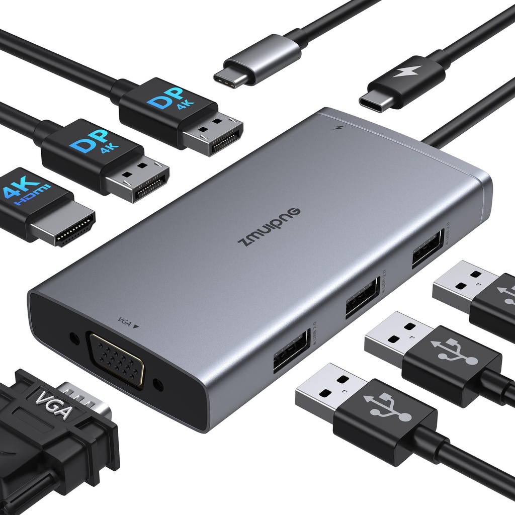 [U442-DOCK8G-GG] USB-C Dock, Dual Display - 4K 60 Hz HDMI, USB 3.2 Gen 1, USB-A Hub, GbE, Memory Card, 100W PD Charging, Gray