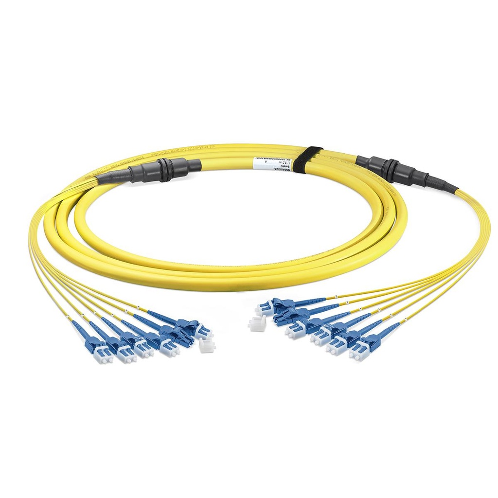 [N390-01M-4S-AP] 40/100/400G Singlemode 9/125 OS2 Breakout Fiber Optic Cable (12F MTP/MPO-APC to 4x Duplex SN-UPC F/M), LSZH, Yellow, 1 m (3.3 ft.)