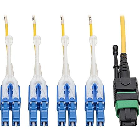 [N390-05M-8LC-AP] MTP/MPO (APC) to 4xLC (UPC) Singlemode Breakout Patch Cable, 40/100 GbE, QSFP+ 40GBASE-PLR4, Plenum, Yellow, 5 m (16 ft.)