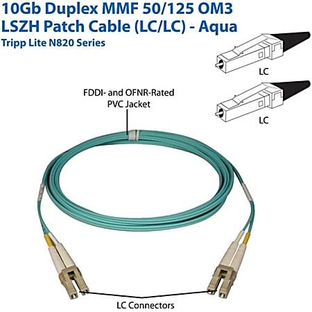 [N816-03M] 10Gb Duplex Multimode 50/125 OM3 LSZH Fiber Patch Cable (LC/SC) - Aqua, 3M (10 ft.)