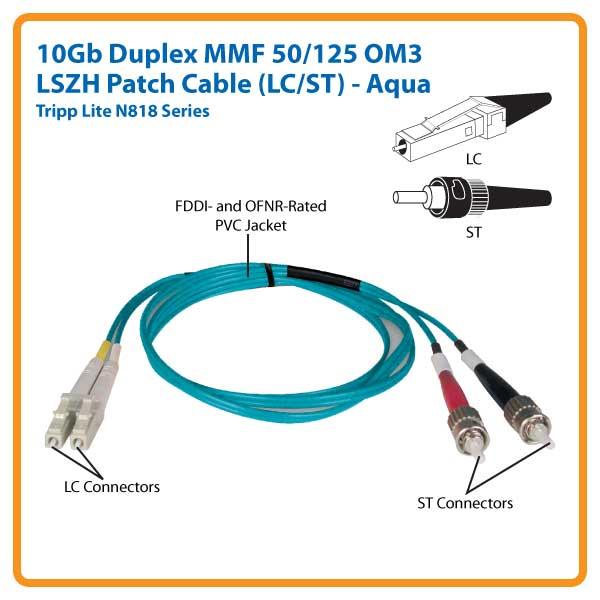 [N816-05M] 10Gb Duplex Multimode 50/125 OM3 LSZH Fiber Patch Cable (LC/SC) - Aqua, 5M (16 ft.)