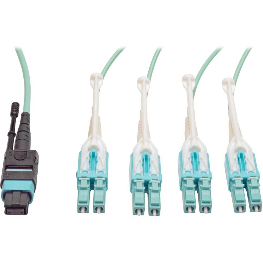 [N844-05M-8LC-PT] MTP/MPO Fan-out Cable with Push/Pull Tab Connectors, MTP/MPO to 4xLC, 40GbE, 40GBASE-SR4,OM3 Plenum-rated - Aqua, 5M (16.4 ft.)