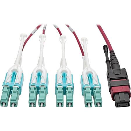 [N845-03M-8L-MG] 40G MTP/MPO to 4xLC Fan-Out OM4 Plenum-Rated Fiber Optic Cable, 40GBASE-SR4, Push/Pull Tabs, Magenta, 3 m