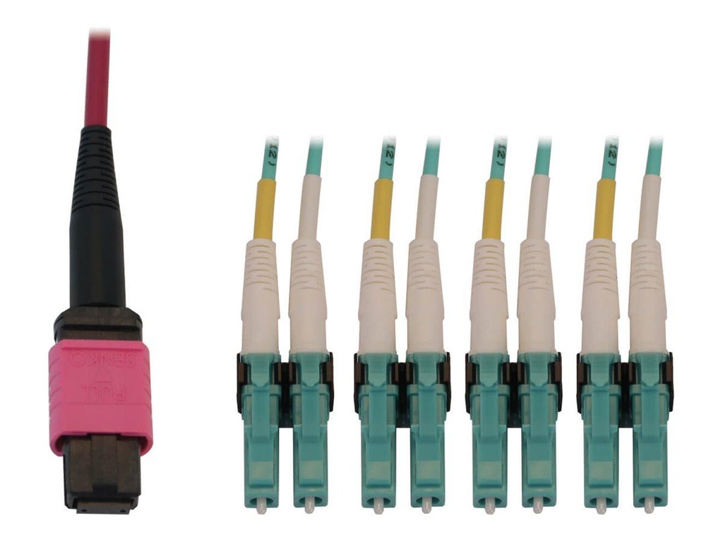 [N845X-03M-8L-MG] 40/100G Multimode 50/125 OM4 Fiber Optic Cable (12F MTP/MPO-PC to 4x Duplex LC/PC F/M), LSZH, Magenta, 3 m (9.8 ft.)