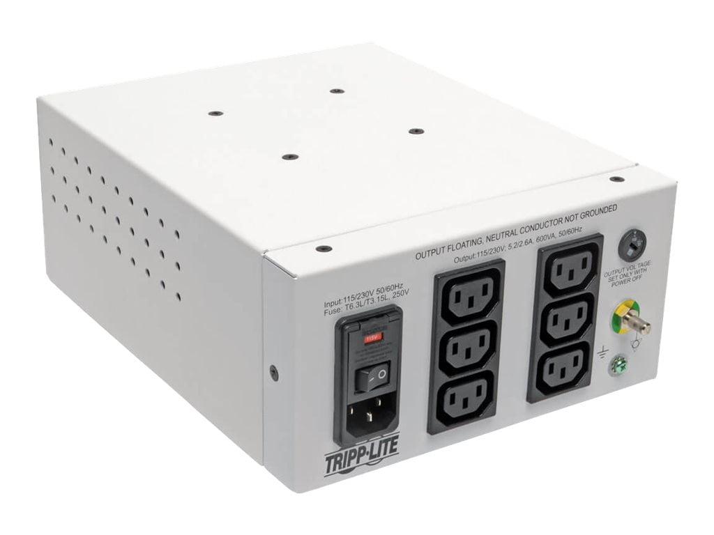 Isolator Series Dual-Voltage 115/230V 600W 60601-1 Medical-Grade Isolation Transformer, C14 Inlet, 6 C13 Outlets