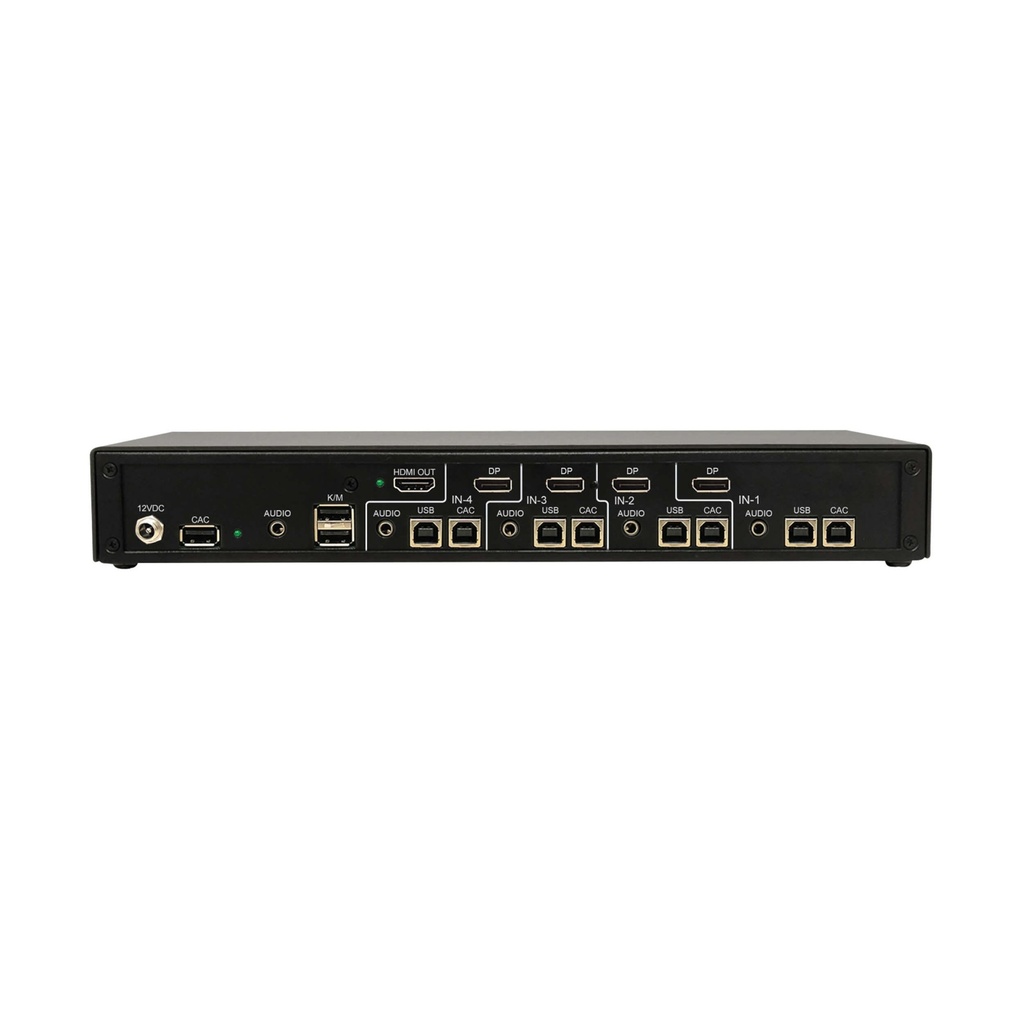 Secure KVM Switch, 4-Port, Single Head, DP to HDMI (x4), 4K, NIAP PP4.0, Audio, CAC