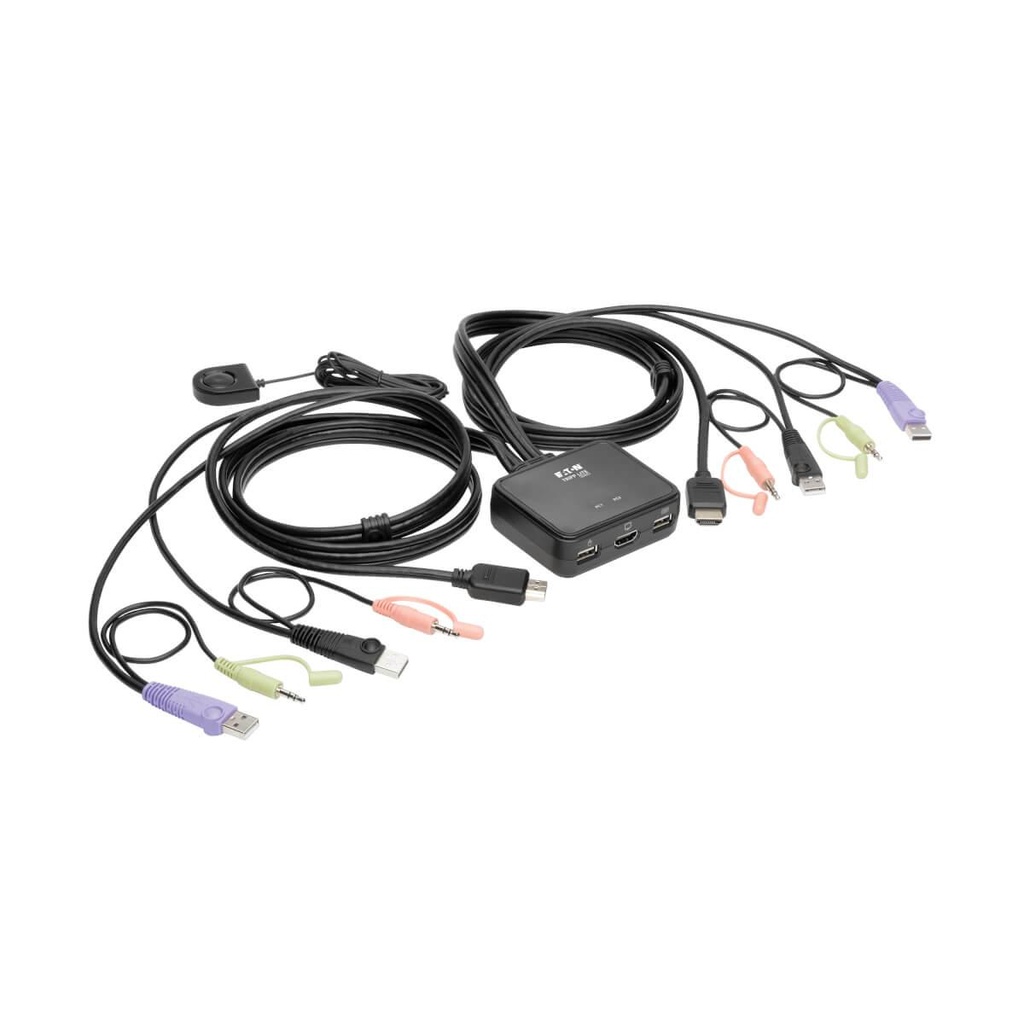 [B032-HUA2] 2-Port USB/HD Cable KVM Switch with Audio/Video, Cables and USB Peripheral Sharing