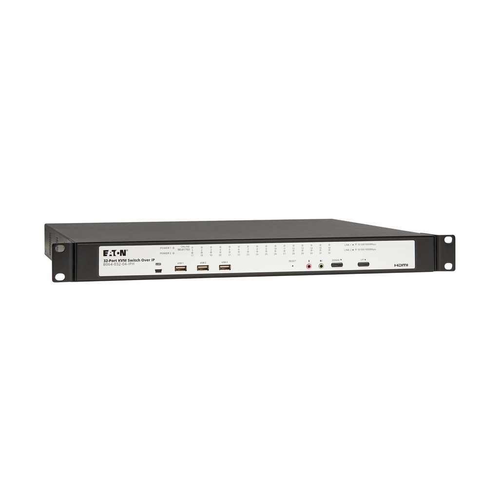 [B064-032-04-IPH] 32-Port Cat5e KVM over IP Switch - Virtual Media, 3 Remote/1 Local User, HDMI Output, 1U Rack-Mount, TAA