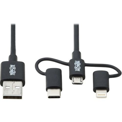 [M101-006-LMC-BK] Universal USB-A to Lightning, USB Micro-B and USB-C Sync/Charge Cable (M/3xM), MFi Certified, Black, 6 ft. (1.8 m)