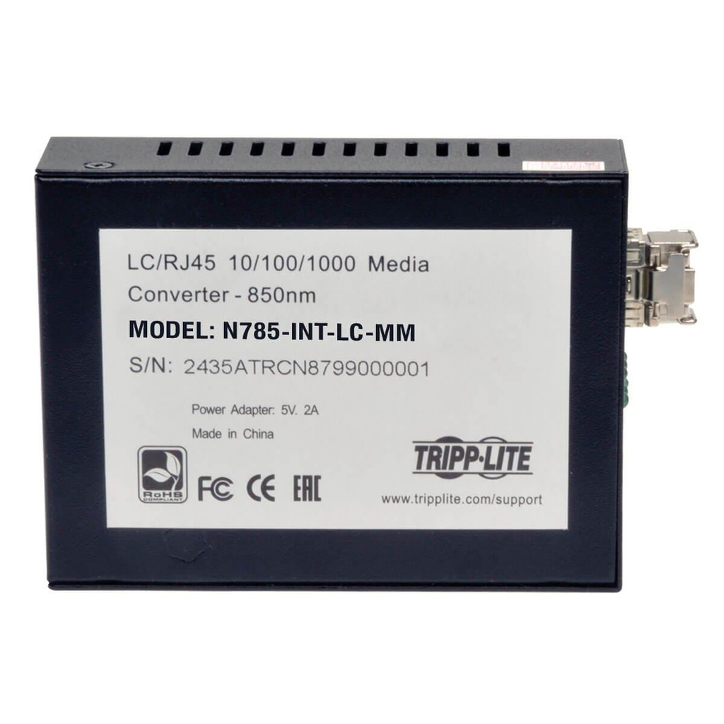 [N785-INT-LC-MM] Gigabit Multimode Fiber to Ethernet Media Converter, 10/100/1000 LC, International Power Supply, 850 nm, 550M (1804.46 ft.)