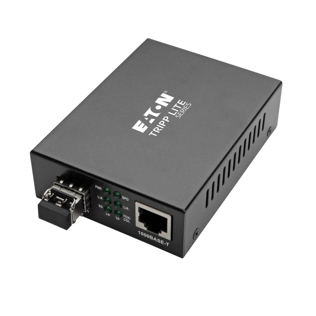 [N785-INT-PLCMM1] Gigabit Multimode Fiber to Ethernet Media Converter, PoE+ - International Power Cables, 10/100/1000 LC, 850 nm, 550 m (1,804 ft.)
