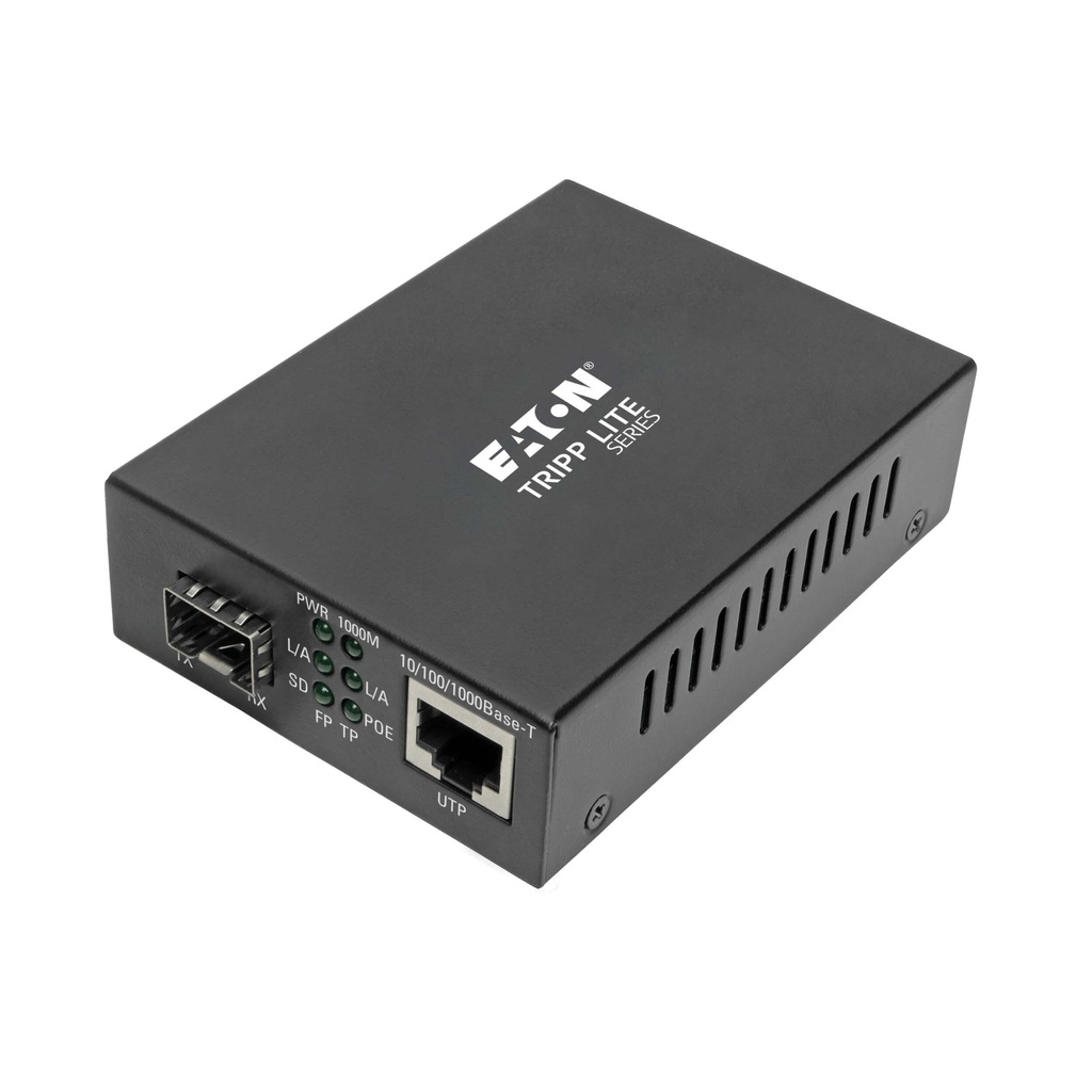 [N785-INT-PSFP] Gigabit SFP Fiber to Ethernet Media Converter, POE+, International Power Cables, 10/100/1000 Mbps