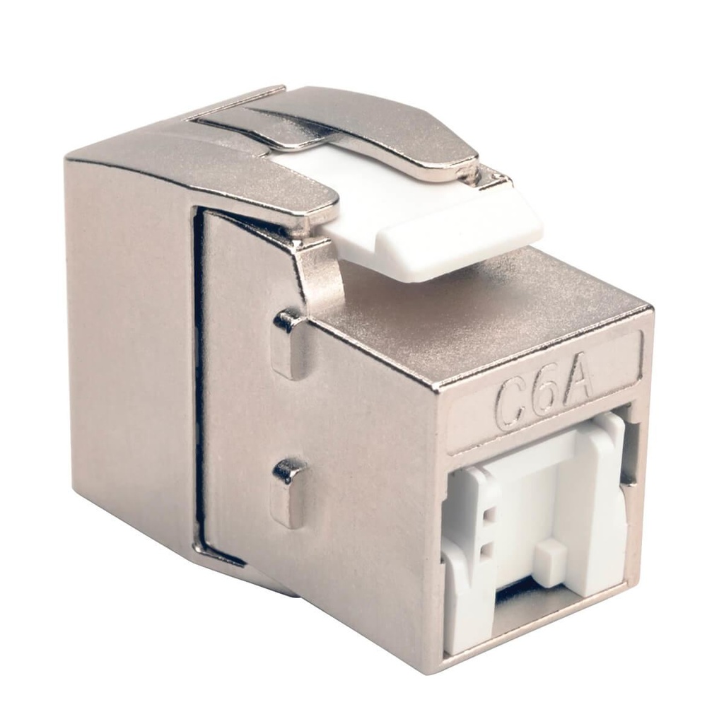 [N238-001-SH-TFA] Toolless Shielded Cat6a Keystone Jack, PoE/PoE+ Compliant, Shuttered - Silver, TAA