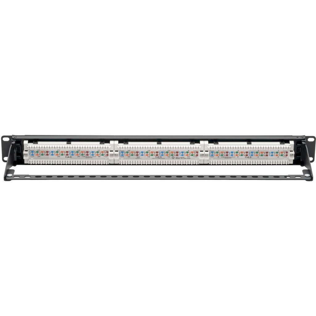 [N252-P24] Cat6 24-Port Patch Panel - PoE+ Compliant, 110/Krone, 568A/B, RJ45 Ethernet, 1U Rack-Mount, TAA