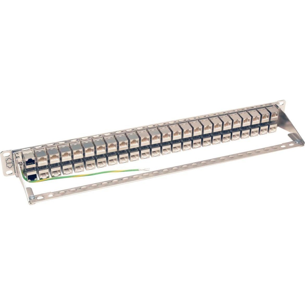 [N254-048-SH-6A] 48-Port 1U Rack-Mount STP Shielded Cat6a Feedthrough Patch Panel, RJ45 Ethernet, TAA