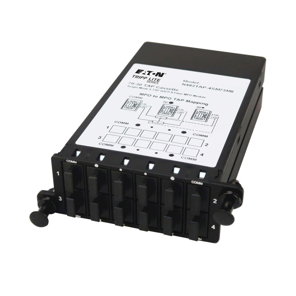 [N482TAP-4SM73M8] Fiber TAP Cassette - Singlemode, 8-Fiber MPO to MPO, 4 Monitoring Ports, 70/30 Split
