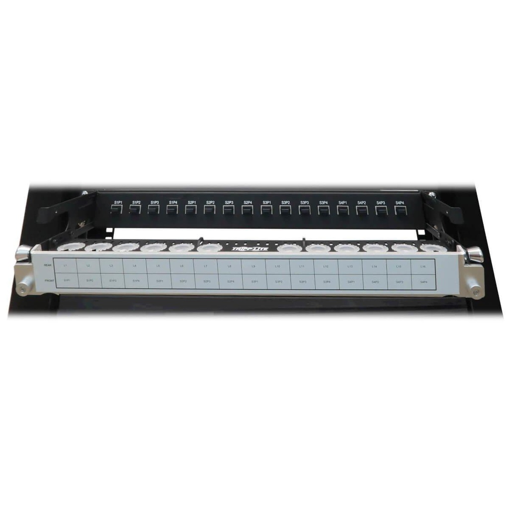 [N48LSS-16X16] Spine-Leaf MPO Panel with Key-Up to Key-Down MTP/MPO Adapter - 12F MTP/MPO-APC M/M, 8F OS2 Singlemode, 16 x 16 Ports, 1U
